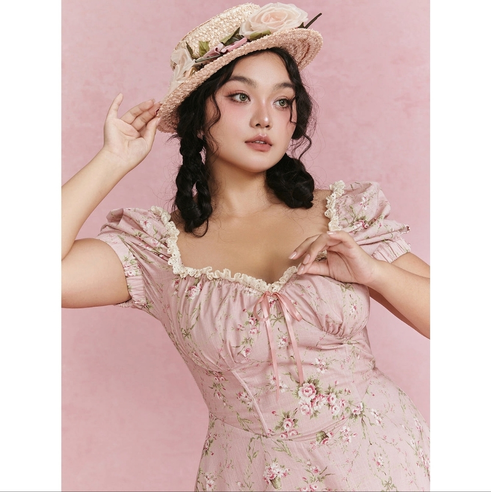 Lacemade Rosa Rubus Story Corset Bridgerton Floral Puff Sleeve Maxi Dress - Picture 5 of 10